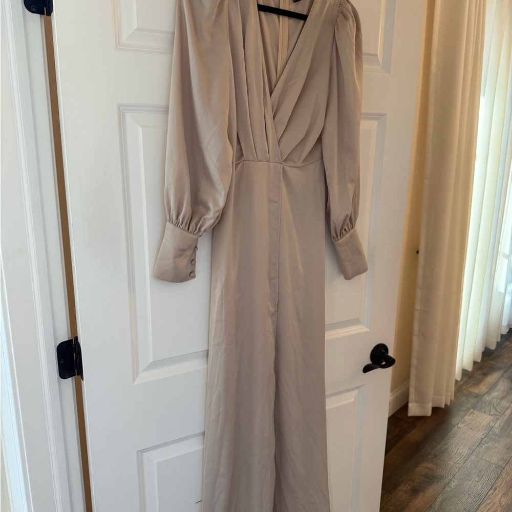 Elegant Beige Long-Sleeve Jumpsuit